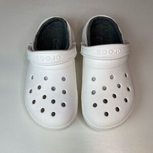 Crocs Unisex Classic Lined Croc White‎ Clog Gray Lined Men’s Size 4 Women Size 6